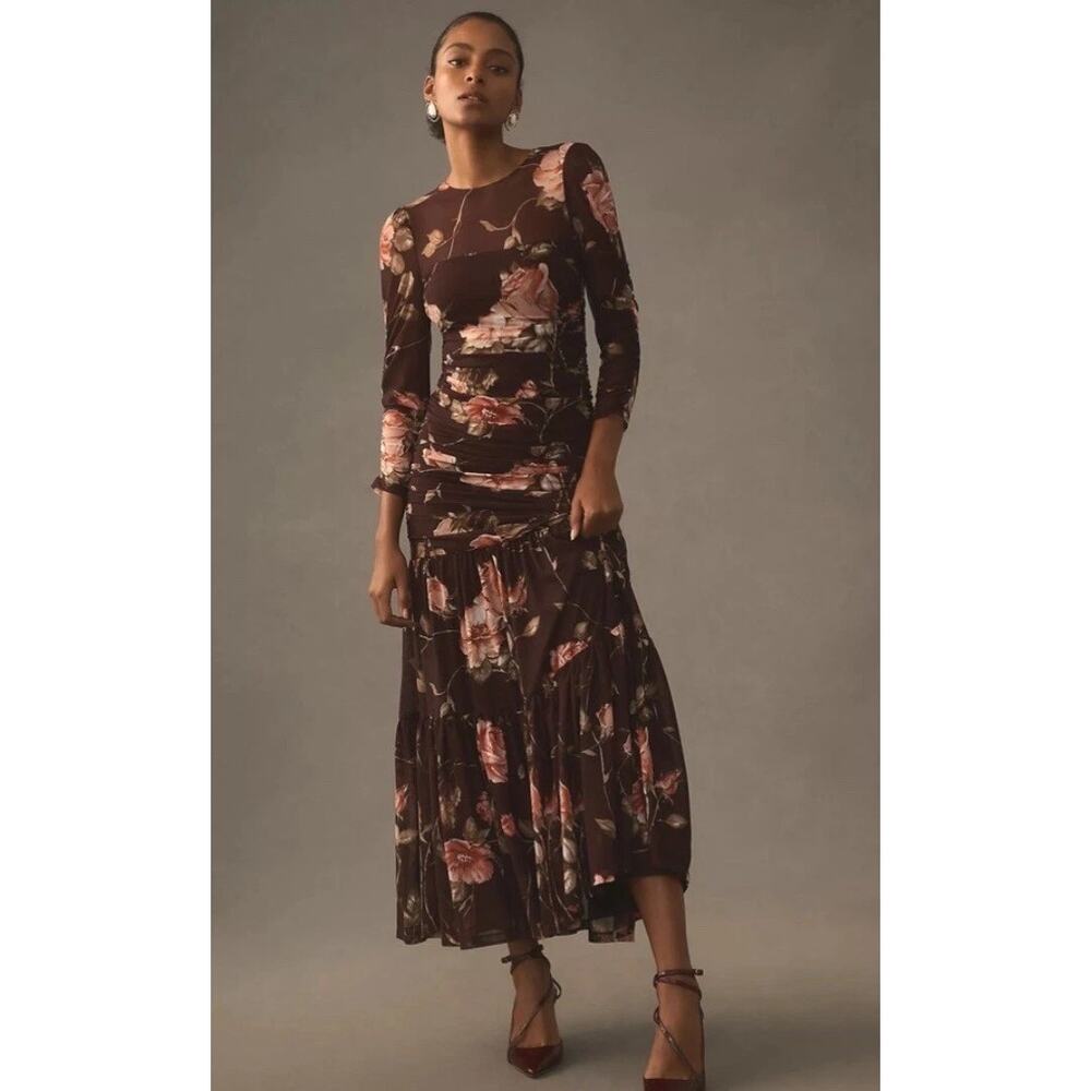 Anthropologie Dark Floral Maxi Dress